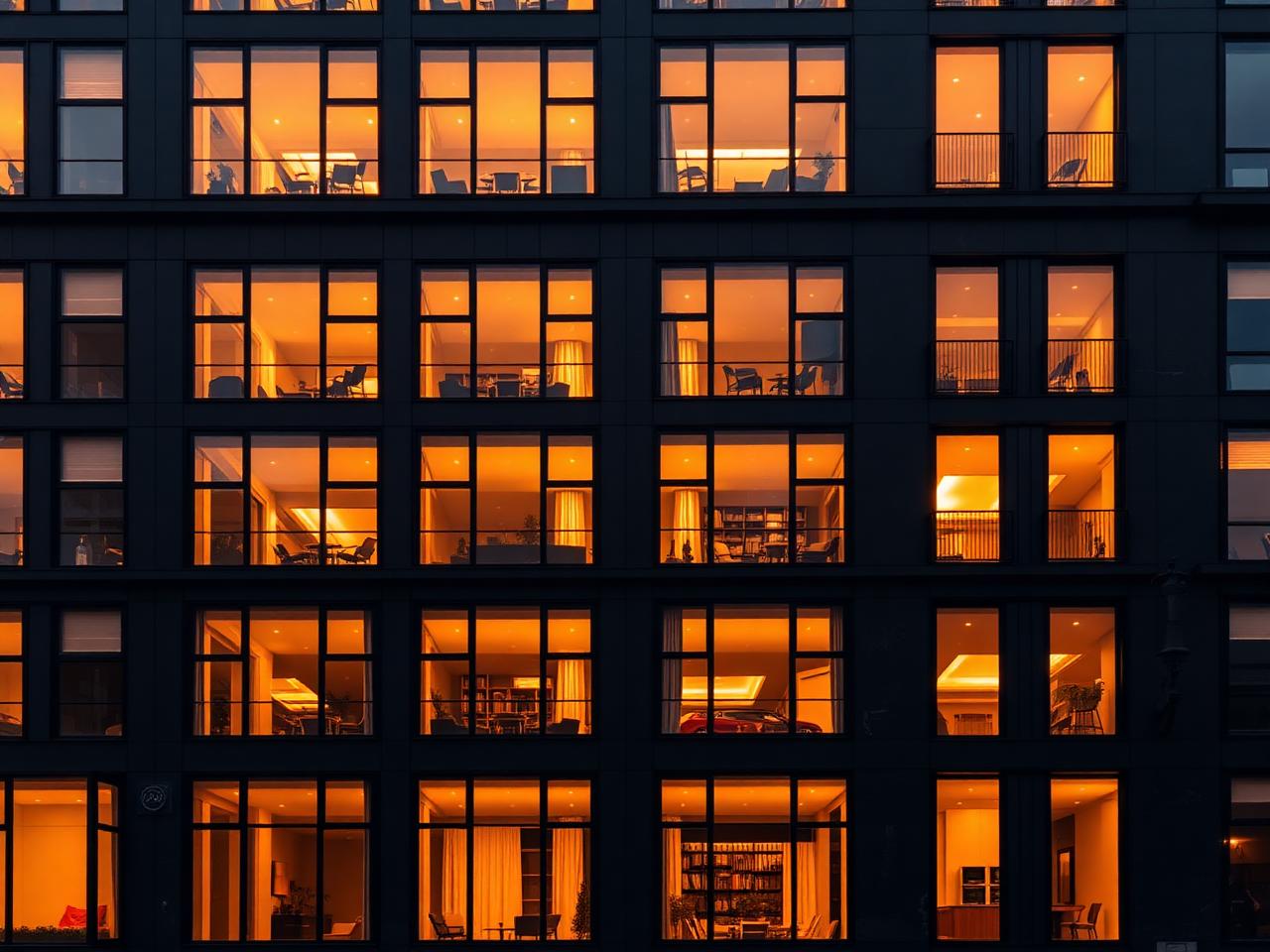 Modern luxury urban apartment building at golden hour